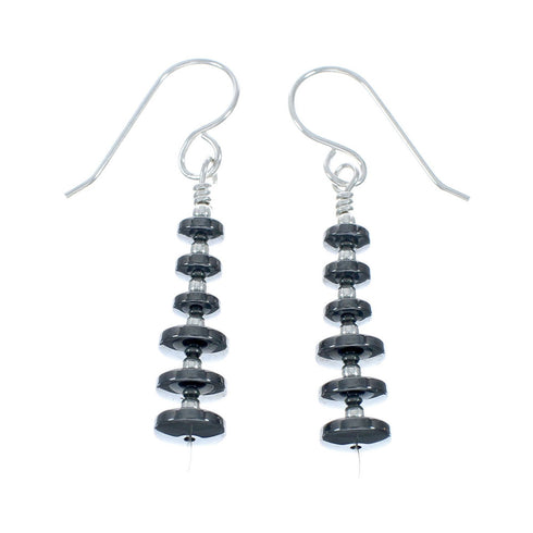 Native American Onyx Sterling Silver Bead Hook Dangle Earrings X10477